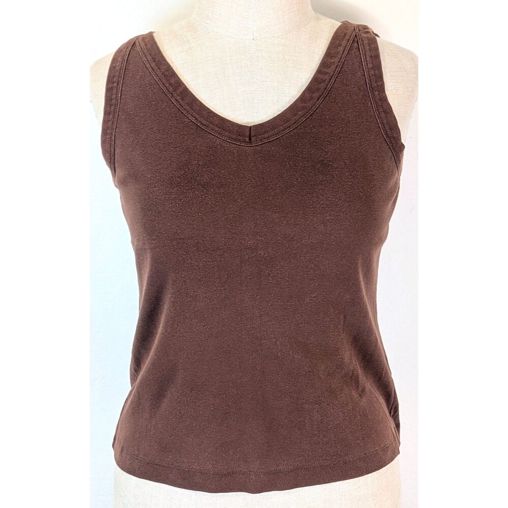 White Stag Warm Chocolate Brown V-Neck Tank Top 100% Cotton Large 12-14